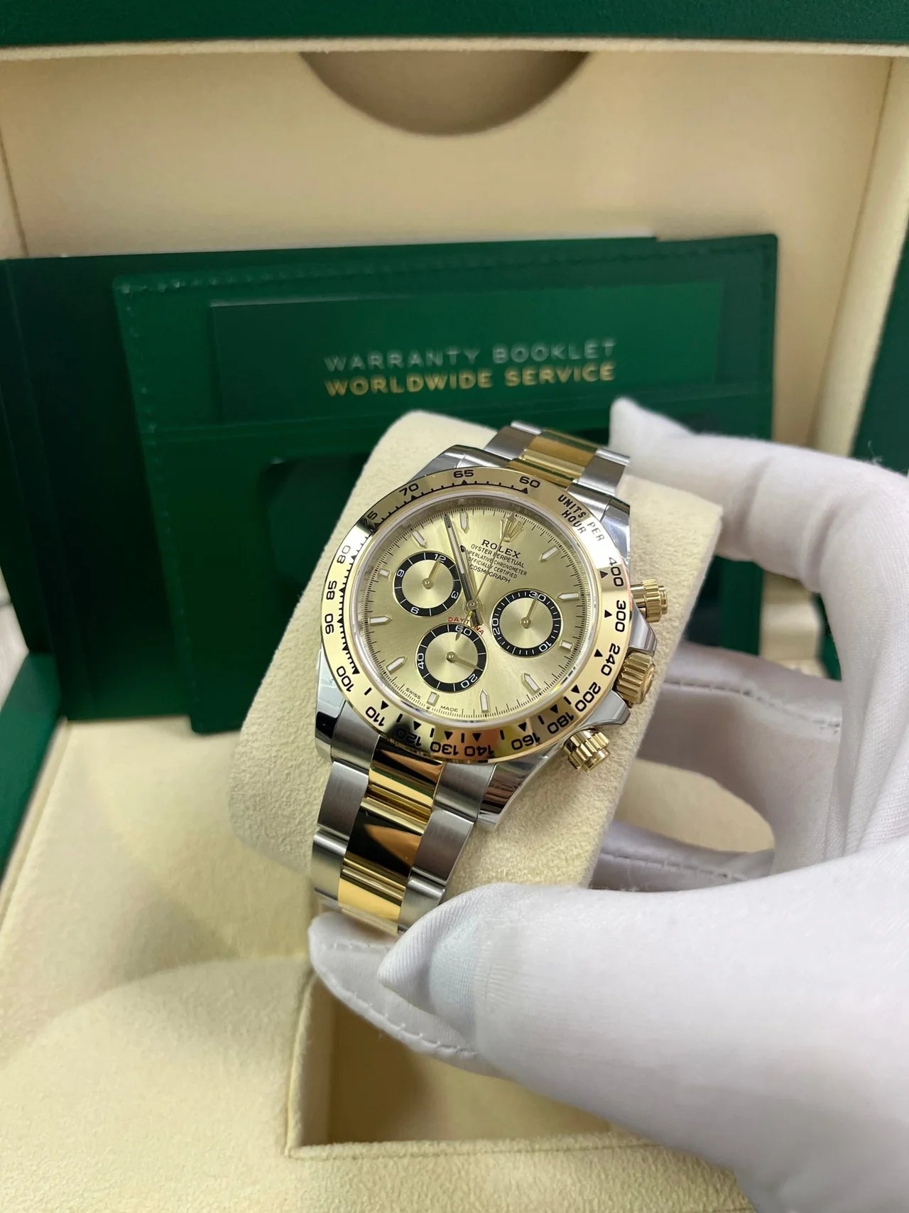Daytona 40mm Acciaio oro quadrante oro